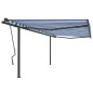 vidaXL Toldo retráctil automático con postes azul y blanco 4x3,5 m vidaXL Toldo retráctil automático con postes azul y blanco 4x3,5 m