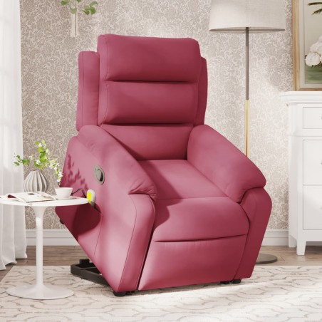 vidaXL Sillón reclinable de masaje elevable terciopelo rojo tinto
