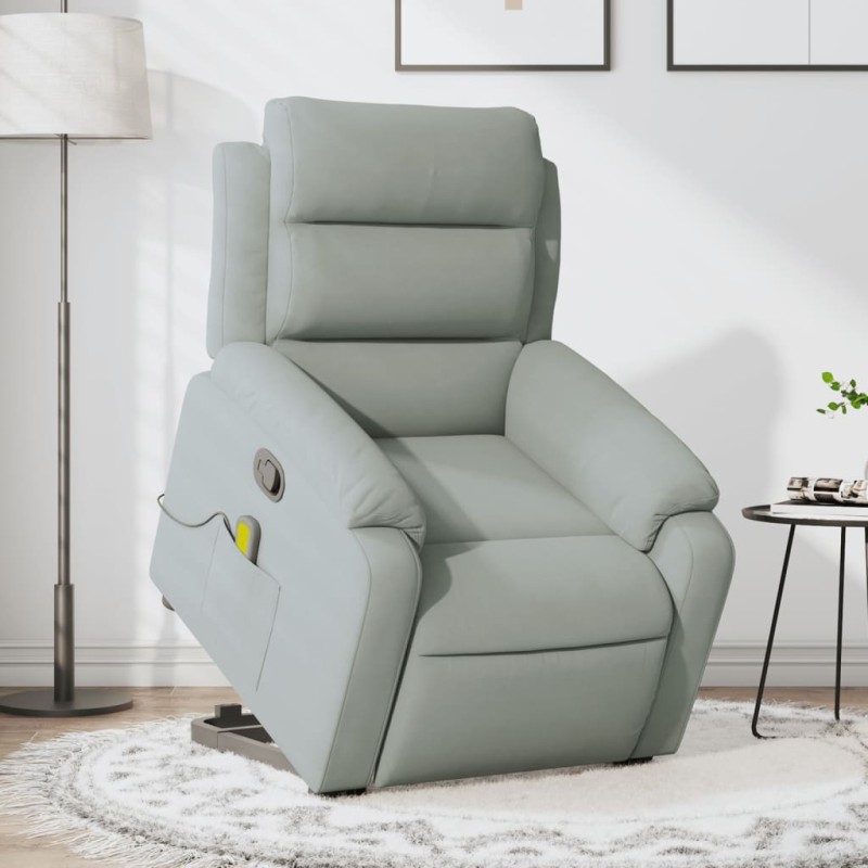vidaXL Sillón reclinable de masaje elevable terciopelo gris claro vidaXL Sillón reclinable de masaje elevable terciopelo gris claro
