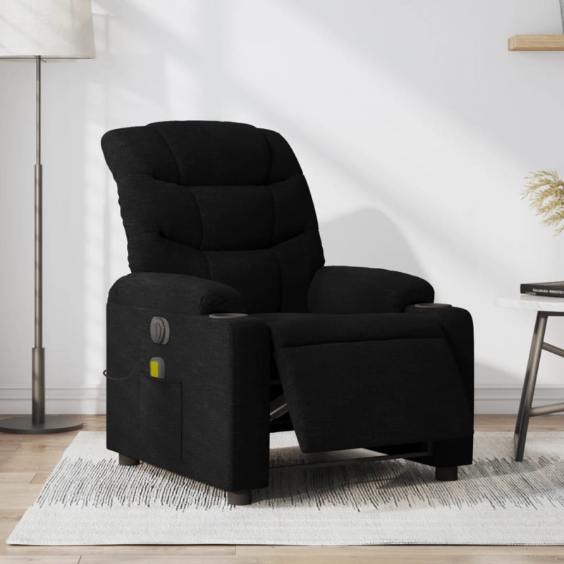 vidaXL Sillón reclinable de masaje eléctrico tela negro vidaXL Sillón reclinable de masaje eléctrico tela negro