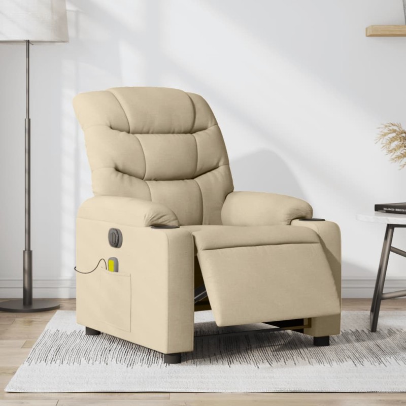 vidaXL Sillón reclinable de masaje eléctrico tela color crema vidaXL Sillón reclinable de masaje eléctrico tela color crema