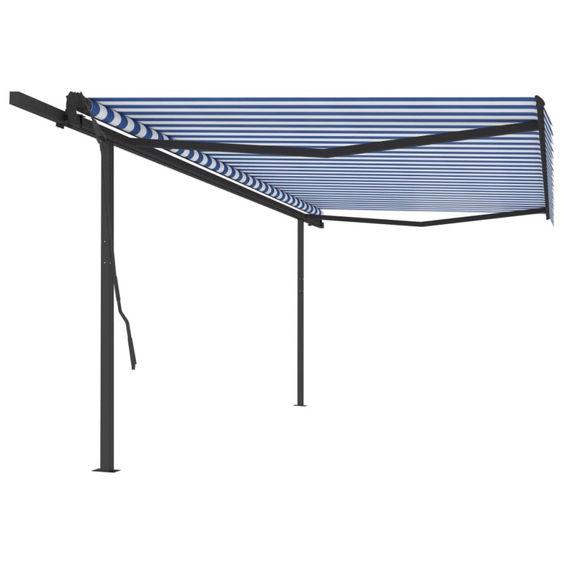 vidaXL Toldo retráctil automático con postes azul y blanco 5x3,5 m vidaXL Toldo retráctil automático con postes azul y blanco 5x3,5 m