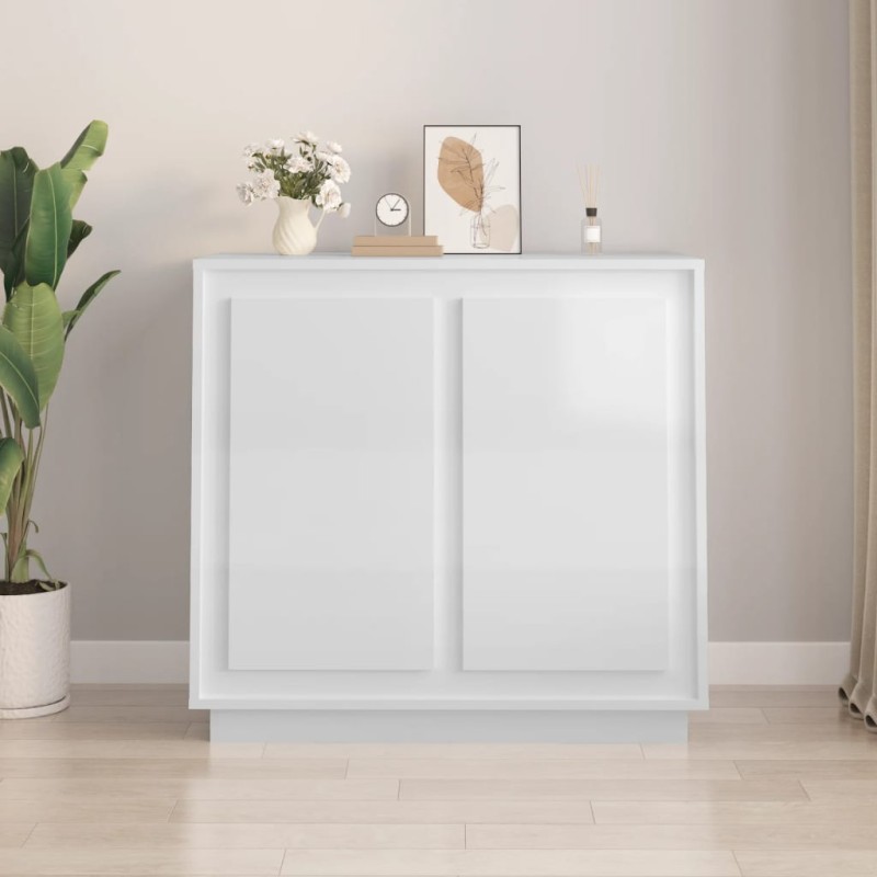 vidaXL Aparador de madera contrachapada blanco brillante 80x34x75 cm vidaXL Aparador de madera contrachapada blanco brillante 80x34x75 cm