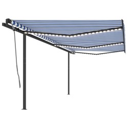 vidaXL Toldo automático con LED sensor de viento azul y blanco 6x3 m