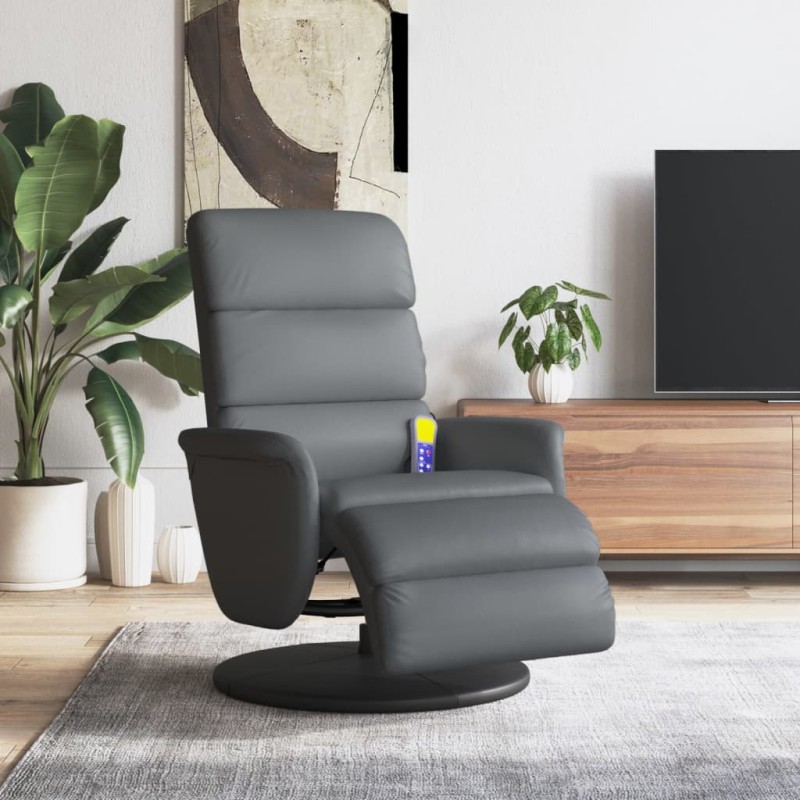 vidaXL Sillón reclinable de masaje con reposapiés cuero sintético gris vidaXL Sillón reclinable de masaje con reposapiés cuero sintético gris