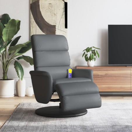vidaXL Sillón reclinable de masaje con reposapiés cuero sintético gris
