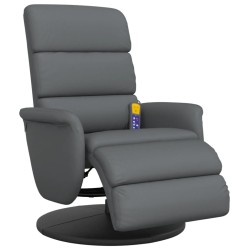 vidaXL Sillón reclinable de masaje con reposapiés cuero sintético gris