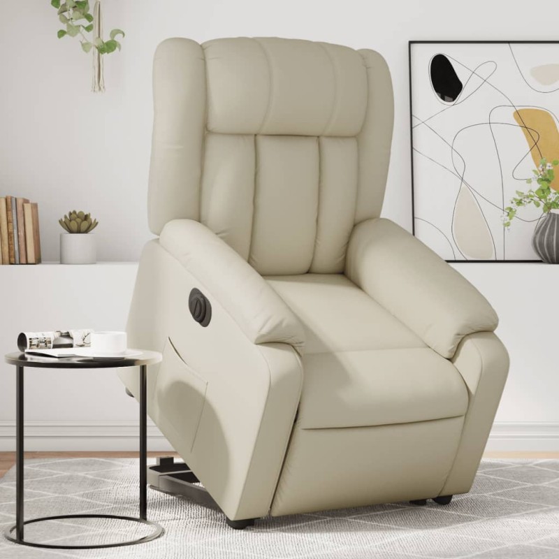 vidaXL Sillón reclinable elevable eléctrico de cuero sintético crema vidaXL Sillón reclinable elevable eléctrico de cuero sintético crema