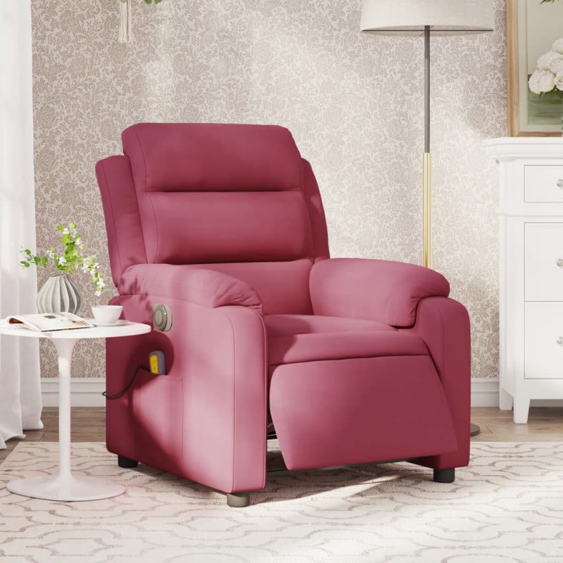 vidaXL Sillón reclinable de masaje eléctrico terciopelo rojo tinto vidaXL Sillón reclinable de masaje eléctrico terciopelo rojo tinto