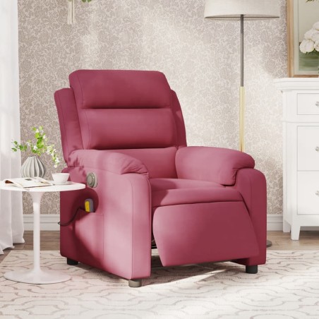 vidaXL Sillón reclinable de masaje eléctrico terciopelo rojo tinto