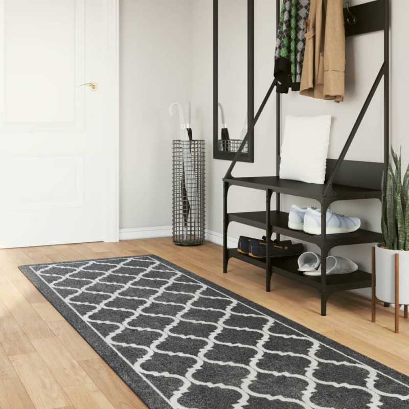 vidaXL Alfombra lavable antideslizante negro y blanco 80x300 cm vidaXL Alfombra lavable antideslizante negro y blanco 80x300 cm