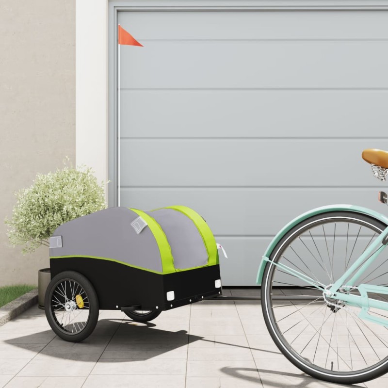 vidaXL Remolque para bicicleta hierro negro y verde 30 kg vidaXL Remolque para bicicleta hierro negro y verde 30 kg