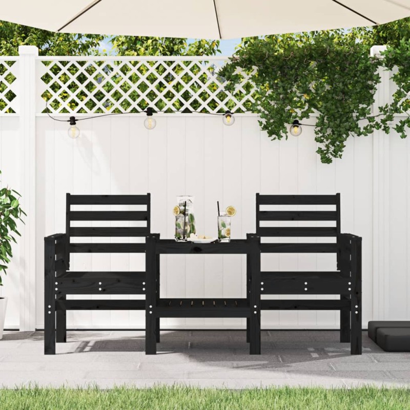 vidaXL Banco de jardín con mesa 2 plazas madera maciza de pino negro vidaXL Banco de jardín con mesa 2 plazas madera maciza de pino negro