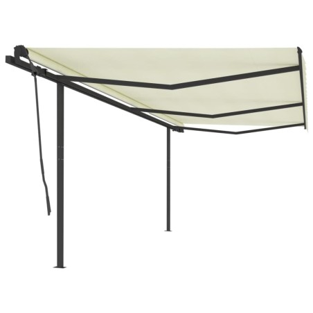vidaXL Toldo retráctil automático con postes crema 6x3,5 m