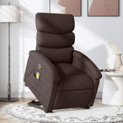 vidaXL Silla de masaje reclinable de pie de tela marrón oscuro
