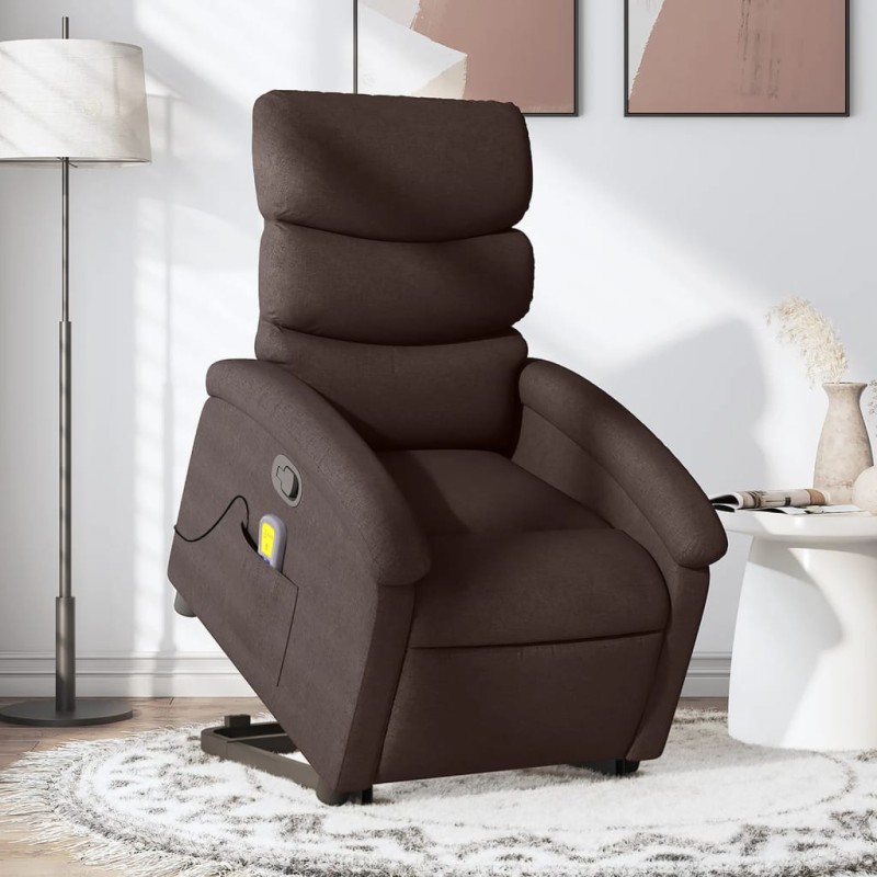vidaXL Silla de masaje reclinable de pie de tela marrón oscuro vidaXL Silla de masaje reclinable de pie de tela marrón oscuro