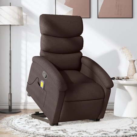 vidaXL Silla de masaje reclinable de pie de tela marrón oscuro