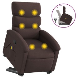 vidaXL Silla de masaje reclinable de pie de tela marrón oscuro
