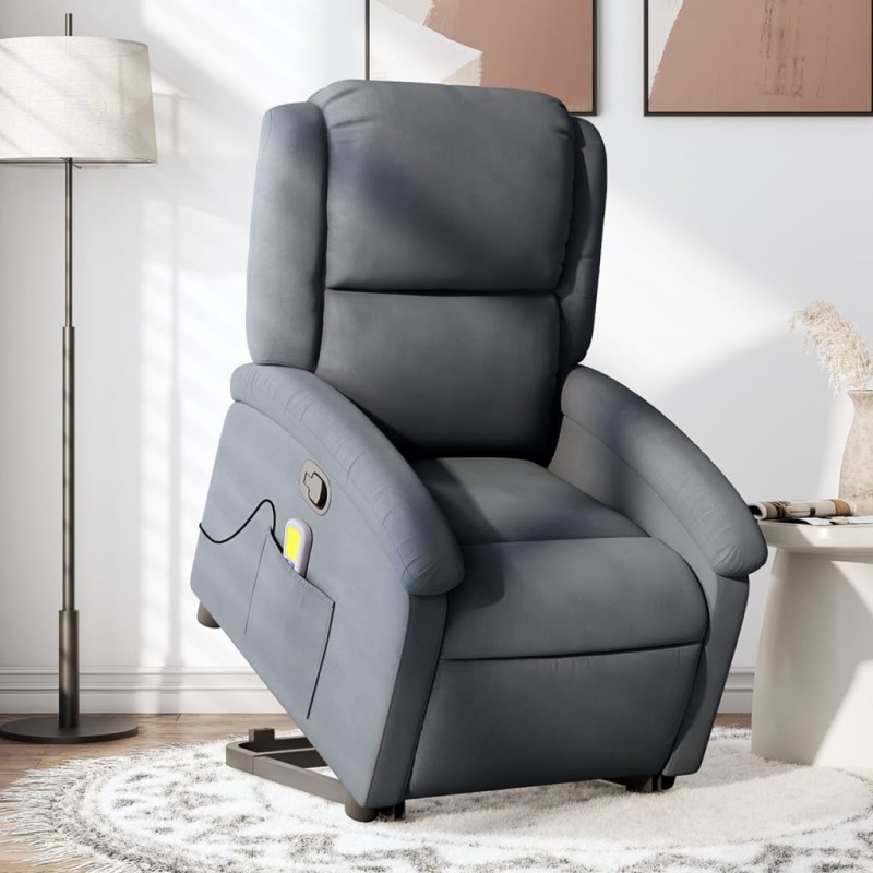 vidaXL Sillón reclinable de masaje elevable terciopelo gris oscuro vidaXL Sillón reclinable de masaje elevable terciopelo gris oscuro