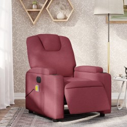 vidaXL Sillón de masaje reclinable eléctrico tela rojo tinto