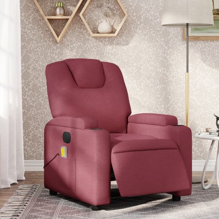 vidaXL Sillón de masaje reclinable eléctrico tela rojo tinto