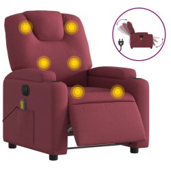vidaXL Sillón de masaje reclinable eléctrico tela rojo tinto