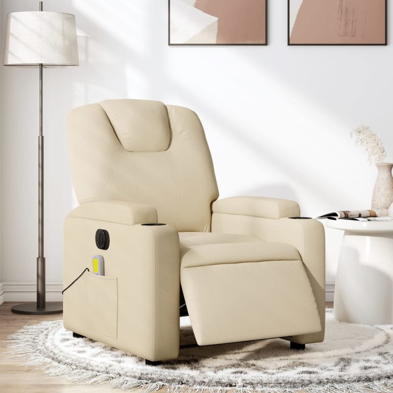 vidaXL Sillón reclinable de masaje eléctrico tela color crema vidaXL Sillón reclinable de masaje eléctrico tela color crema
