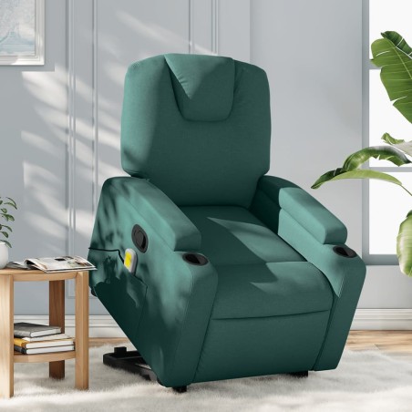 vidaXL Silla de masaje reclinable de pie de tela verde oscura