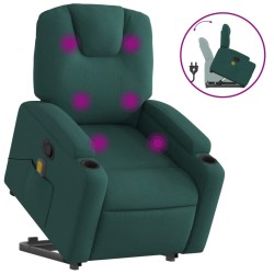 vidaXL Silla de masaje reclinable de pie de tela verde oscura