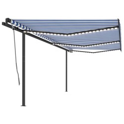 vidaXL Toldo automático con LED sensor de viento azul y blanco 6x3,5 m