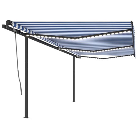 vidaXL Toldo automático con LED sensor de viento azul y blanco 6x3,5 m