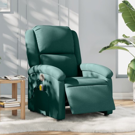 vidaXL Sillón reclinable de masaje eléctrico tela verde oscuro