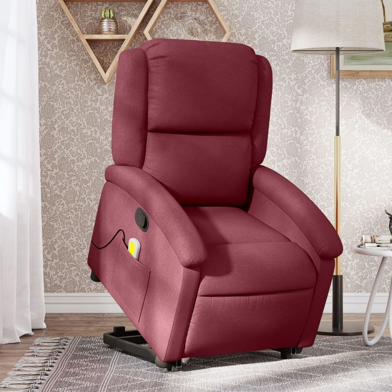 vidaXL Sillón reclinable de masaje elevable tela rojo tinto vidaXL Sillón reclinable de masaje elevable tela rojo tinto