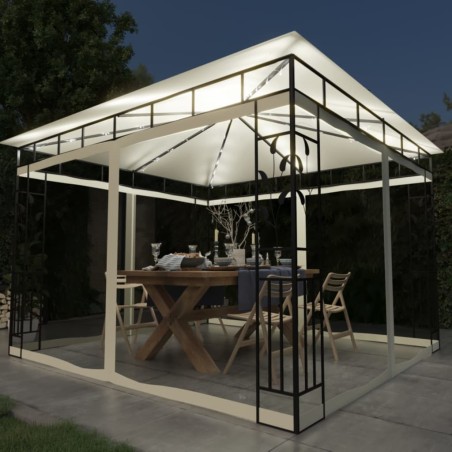 vidaXL Cenador con mosquitera y tira de luces LED crema 3x3x2,73m