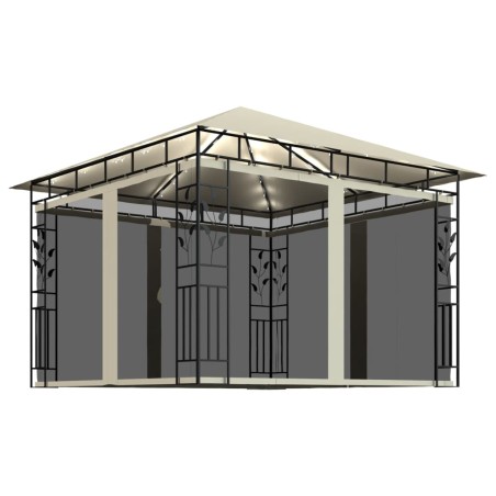 vidaXL Cenador con mosquitera y tira de luces LED crema 3x3x2,73m