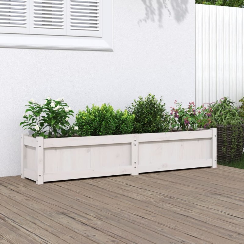 vidaXL Jardinera de madera maciza de pino blanca 150x31x31 cm vidaXL Jardinera de madera maciza de pino blanca 150x31x31 cm