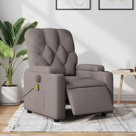 vidaXL Sillón reclinable de masaje eléctrico tela gris taupe
