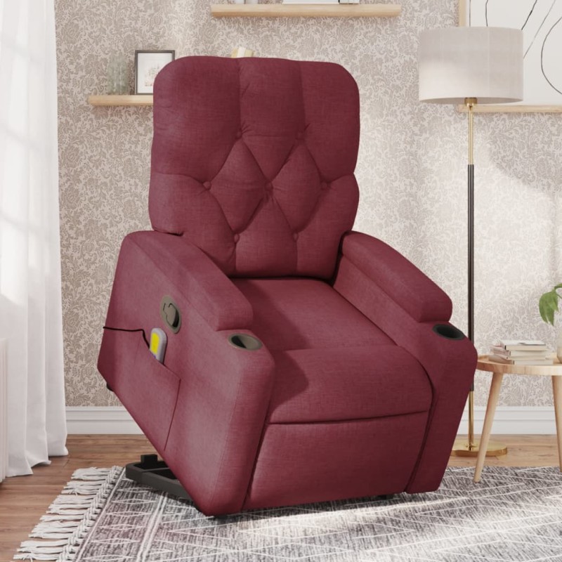 vidaXL Sillón reclinable de masaje elevable tela rojo tinto vidaXL Sillón reclinable de masaje elevable tela rojo tinto