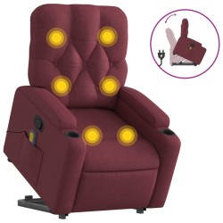 vidaXL Sillón reclinable de masaje elevable tela rojo tinto