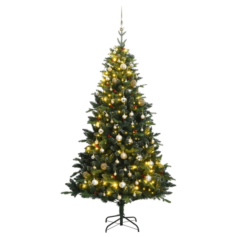 vidaXL Árbol de Navidad artificial con bisagras 150 LED y bolas 150 cm