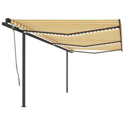 vidaXL Toldo automático LED sensor de viento amarillo y blanco 6x3,5 m