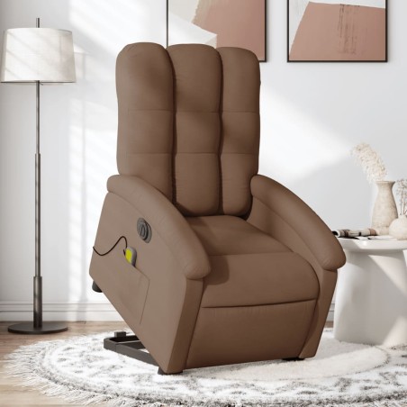 vidaXL Sillón de masaje eléctrico reclinable elevable tela marrón