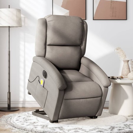 vidaXL Sillón de masaje eléctrico reclinable elevable tela taupé