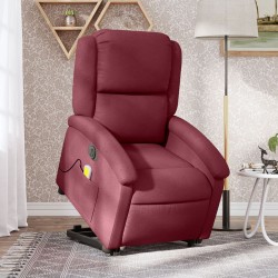 vidaXL Sillón de masaje elevable eléctrico tela rojo tinto