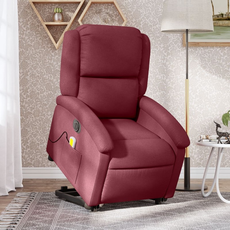vidaXL Sillón de masaje elevable eléctrico tela rojo tinto