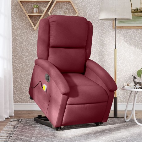 vidaXL Sillón de masaje elevable eléctrico tela rojo tinto