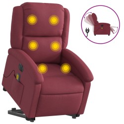 vidaXL Sillón de masaje elevable eléctrico tela rojo tinto