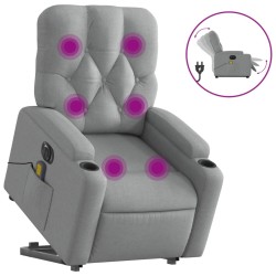 vidaXL Sillón de masaje eléctrico reclinable elevable tela gris claro