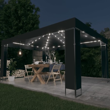 vidaXL Cenador con tira de luces LED gris antracita 3x4 m