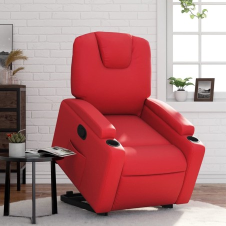 vidaXL Sillón reclinable elevable cuero artificial rojo